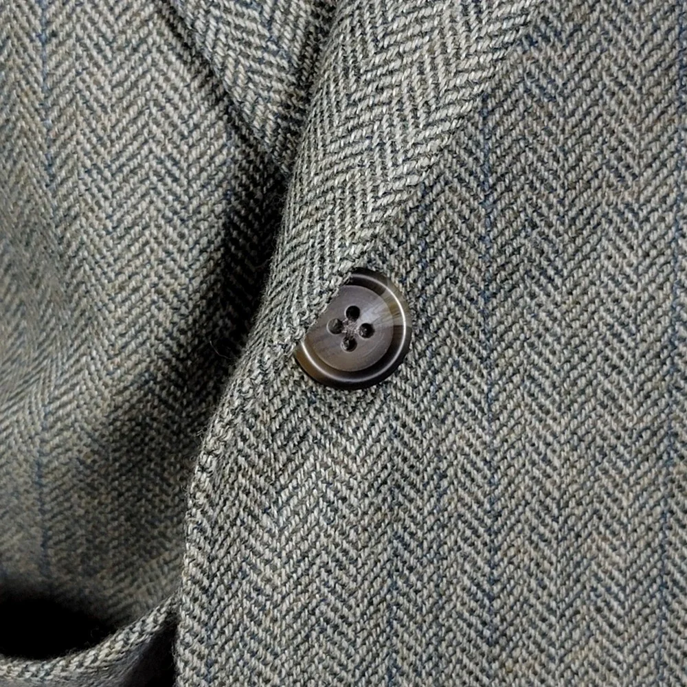 VTG RALPH LAUREN Men's Sport Coat Blazer Two Button Gray Herringbone Wool Sz 44L